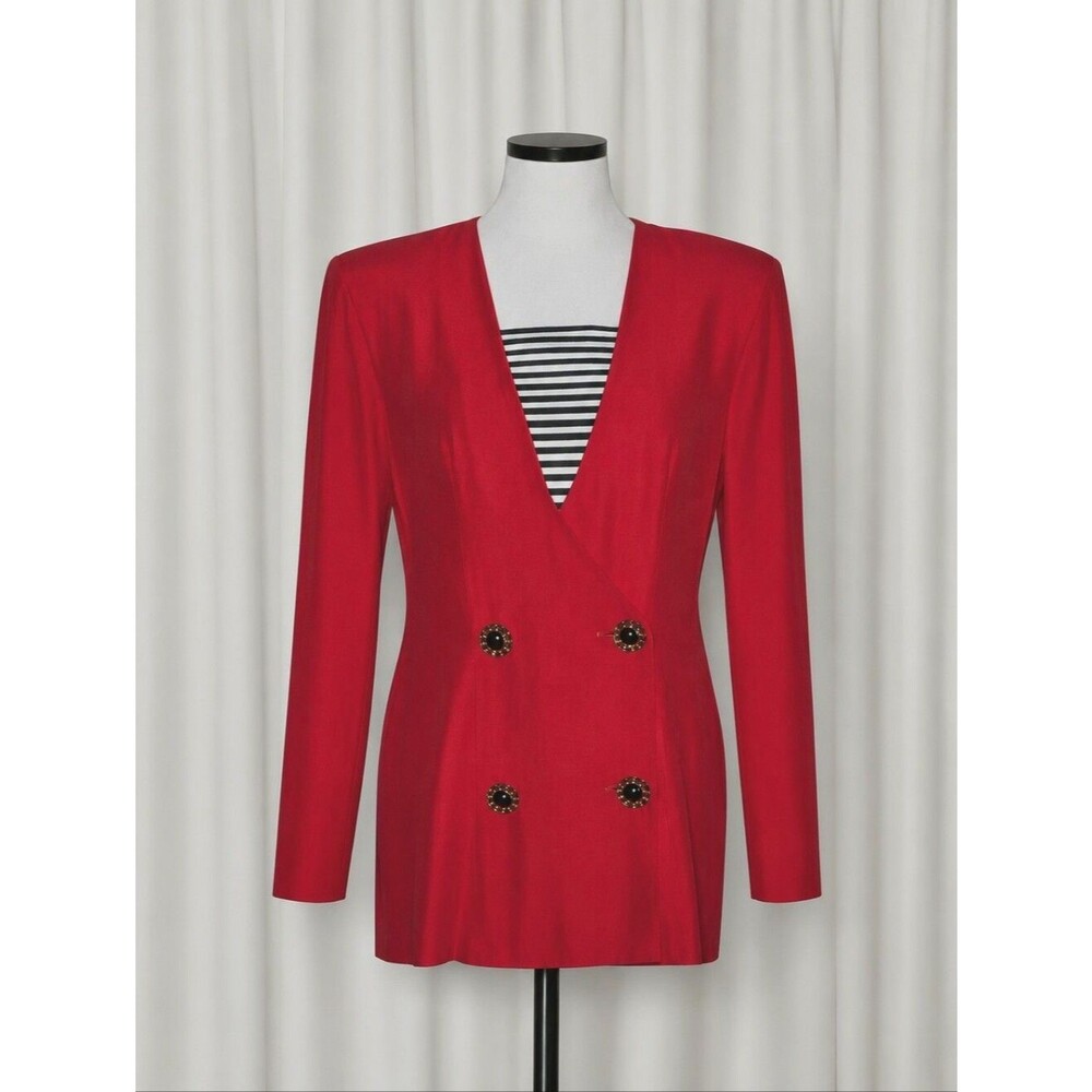David Benjamin Vintage Vibrant Red Double Breasted Tailored Fit Blazer Blouse